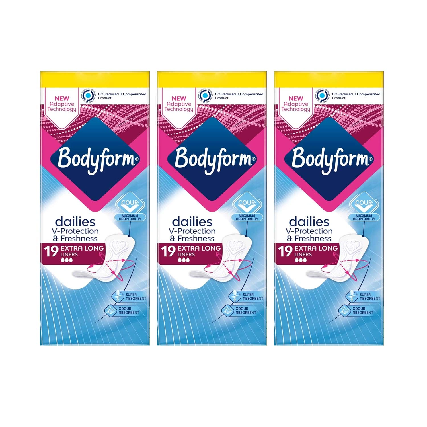 Bodyform Dailies Extra Long Liners 19 x 3 Pack