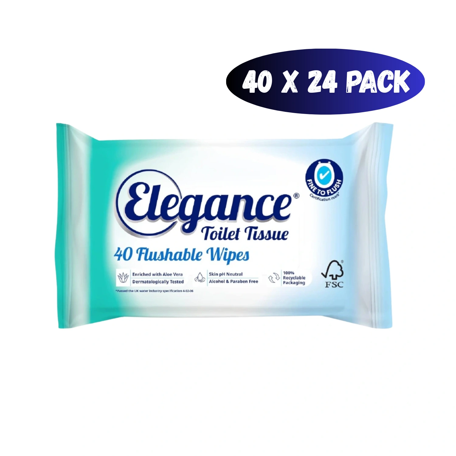 Elegance Toilet Tissue Flushable Wet Wipes 40 Count - Pack of 24