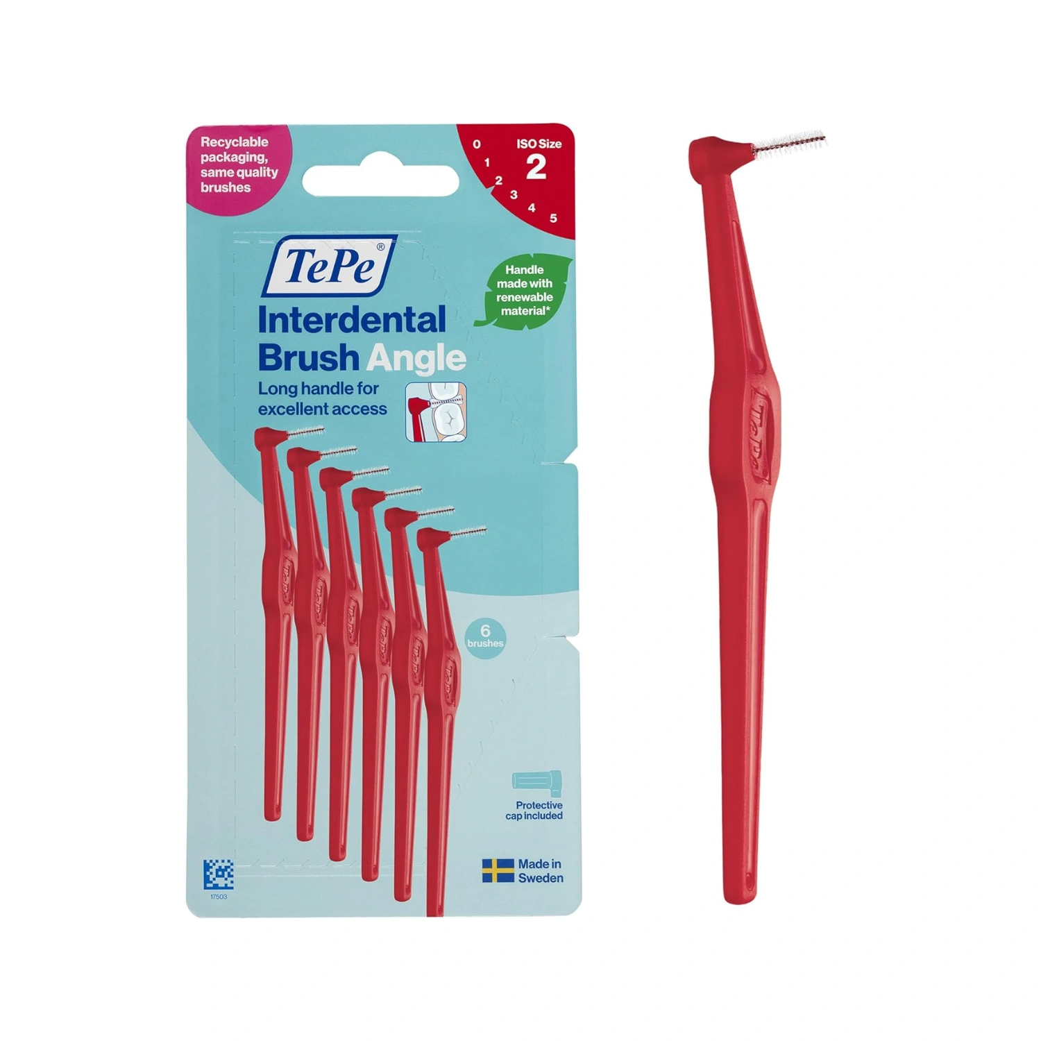 TePe Interdental Brush Angle, Red - Pack 6